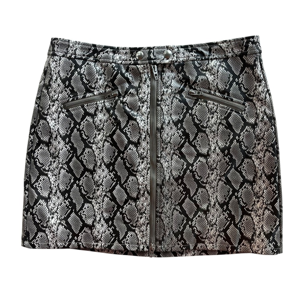 BLANKNYC Womens 29 Tan & Gray Snake Print Faux Leather Zip Front Mini Skirt Boho